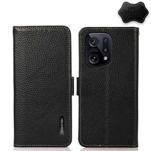 For OPPO Find X5 KHAZNEH Side-Magnetic Litchi Genuine Leather RFID Phone Case(Black)