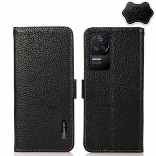 For Xiaomi Redmi K40S 5G KHAZNEH Side-Magnetic Litchi Genuine Leather RFID Phone Case(Black)