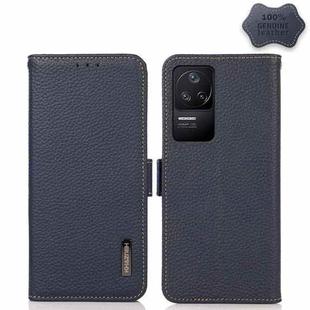 For Xiaomi Redmi K40S 5G KHAZNEH Side-Magnetic Litchi Genuine Leather RFID Phone Case(Blue)