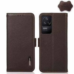 For Xiaomi Redmi K40S 5G KHAZNEH Side-Magnetic Litchi Genuine Leather RFID Phone Case(Brown)