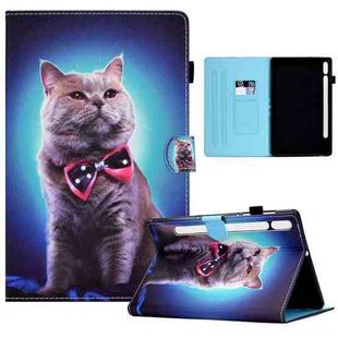 For Samsung Galaxy Tab S8 / S7 Colored Drawing Smart Leather Tablet Case(Bow Tie Cat)