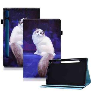 For Samsung Galaxy Tab S8 / S7 Colored Drawing Elastic Band Smart Leather Tablet Case(White Cat)