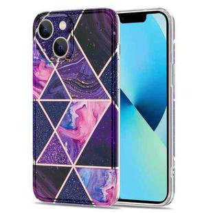 Electroplated Splicing Marble Stripe Straight Edge Case For iPhone 13(Dark Purple)
