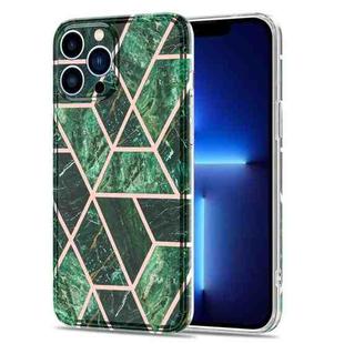 Electroplated Splicing Marble Stripe Straight Edge Case For iPhone 13 Pro(Emerald Green)