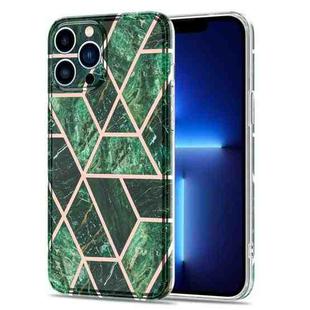 Electroplated Splicing Marble Stripe Straight Edge Case For iPhone 13 Pro Max(Emerald Green)