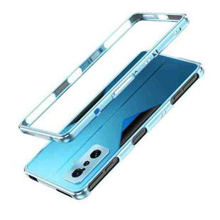 For Xiaomi Redmi K50 Gaming Aurora Lens Protector + Metal Frame Phone Case(Blue Silver)