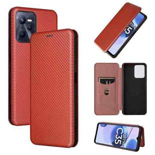 For OPPO Realme C35 Carbon Fiber Texture Flip Leather Phone Case(Brown)
