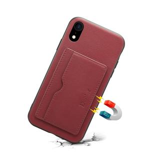 For iPhone XR Denior V3 Luxury Car Cowhide Leather Protective Case with Holder & Card Slot(Dark Red)