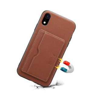 For iPhone XR Denior V3 Luxury Car Cowhide Leather Protective Case with Holder & Card Slot(Brown)