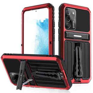 For Samsung Galaxy S22 5G Triple-proof Armor Life Waterproof Phone Case with Holder(Red)