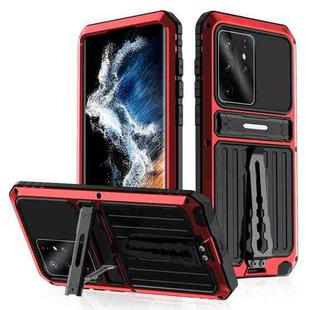 For Samsung Galaxy S22 Ultra 5G Triple-proof Armor Life Waterproof Phone Case with Holder(Red)