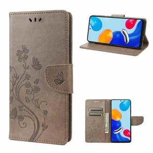 For Xiaomi Redmi Note 11 4G / Note 11S Embossed Butterfly Pattern Flip Leather Phone Case(Grey)