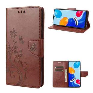 For Xiaomi Redmi Note 11 4G / Note 11S Embossed Butterfly Pattern Flip Leather Phone Case(Brown)