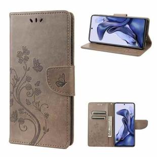 For Xiaomi Poco X4 Pro 5G Embossed Butterfly Pattern Flip Leather Phone Case(Grey)