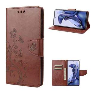 For Xiaomi Poco X4 Pro 5G Embossed Butterfly Pattern Flip Leather Phone Case(Brown)