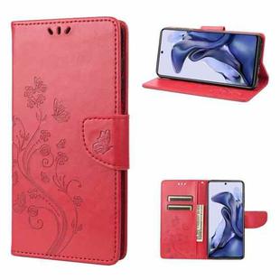 For Xiaomi Poco X4 Pro 5G Embossed Butterfly Pattern Flip Leather Phone Case(Red)