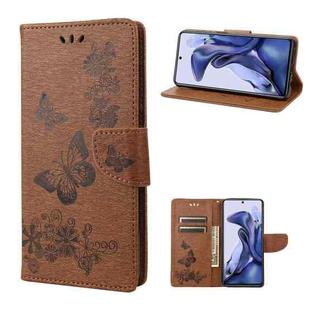 For Xiaomi Poco X4 Pro 5G Butterfly Embossed Horizontal Flip Leather Phone Case(Brown)