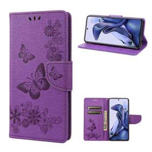 For Xiaomi Poco X4 Pro 5G Butterfly Embossed Horizontal Flip Leather Phone Case(Purple)