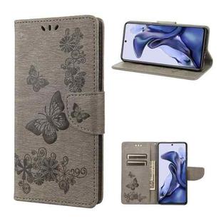 For Xiaomi Poco X4 Pro 5G Butterfly Embossed Horizontal Flip Leather Phone Case(Grey)