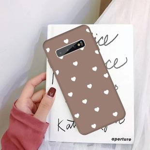 For Galaxy S10+ Multi Love Heart Pattern Frosted TPU Protective Case(Khaki)