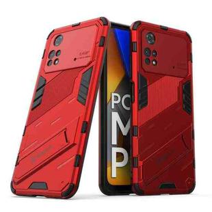 For Xiaomi Poco M4 Pro 4G Punk Armor 2 in 1 PC + TPU Shockproof Phone Case with Invisible Holder(Red)