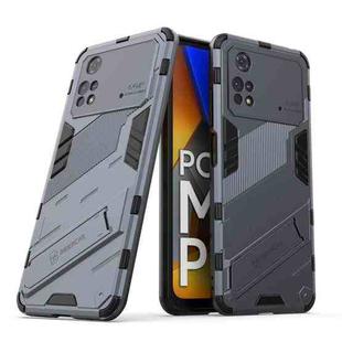 For Xiaomi Poco M4 Pro 4G Punk Armor 2 in 1 PC + TPU Shockproof Phone Case with Invisible Holder(Gray)