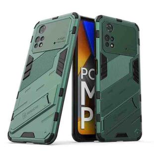 For Xiaomi Poco M4 Pro 4G Punk Armor 2 in 1 PC + TPU Shockproof Phone Case with Invisible Holder(Green)