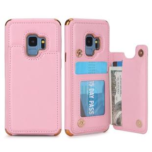 For Galaxy S9 POLA TPU + PC Plating Full Coverage Protective Case with Holder & Card Slots & Photo Frame(Pink)