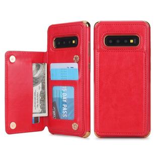 For Galaxy S10+ POLA TPU + PC Plating Full Coverage Protective Case with Holder & Card Slots & Photo Frame(Red)