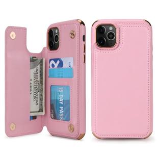For iPhone 11 Pro Max POLA TPU + PC Plating Full Coverage Protective Case with Holder & Card Slots & Photo Frame(Pink)