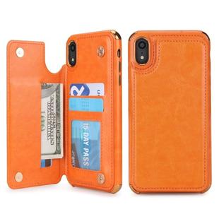 For iPhone XR POLA TPU + PC Plating Full Coverage Protective Case with Holder & Card Slots & Photo Frame(Orange)