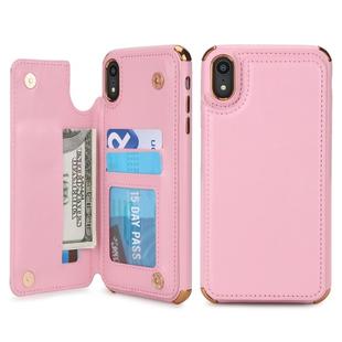 For iPhone XR POLA TPU + PC Plating Full Coverage Protective Case with Holder & Card Slots & Photo Frame(Pink)