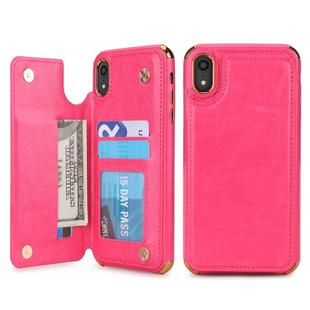 For iPhone XR POLA TPU + PC Plating Full Coverage Protective Case with Holder & Card Slots & Photo Frame(Rose Red)