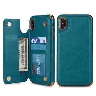 For iPhone XS Max POLA TPU + PC Plating Full Coverage Protective Case with Holder & Card Slots & Photo Frame(Green)