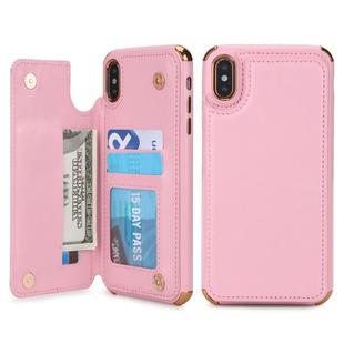 For iPhone XS Max POLA TPU + PC Plating Full Coverage Protective Case with Holder & Card Slots & Photo Frame(Pink)