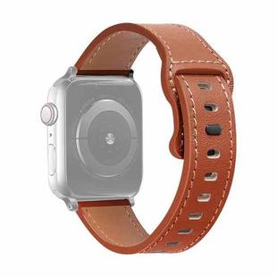 Butterfly Buckle Cowhide Leather Watch Band For Apple Watch Ultra 49mm / Series 8&7 45mm / SE 2&6&SE&5&4 44mm / 3&2&1 42mm(Brown)