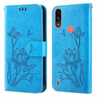 For Motorola Moto E7i Power / E7 Power Lotus Embossed Leather Phone Case(Blue)