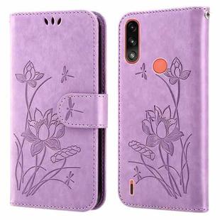 For Motorola Moto E7i Power / E7 Power Lotus Embossed Leather Phone Case(Purple)