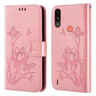 For Motorola Moto E7i Power / E7 Power Lotus Embossed Leather Phone Case(Pink)