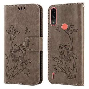 For Motorola Moto E7i Power / E7 Power Lotus Embossed Leather Phone Case(Grey)