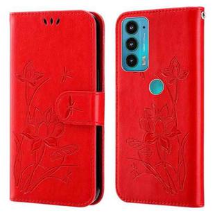 For Motorola Moto E20 / E30 / E40 Lotus Embossed Leather Phone Case(Red)