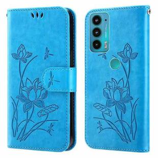 For Motorola Moto E20 / E30 / E40 Lotus Embossed Leather Phone Case(Blue)