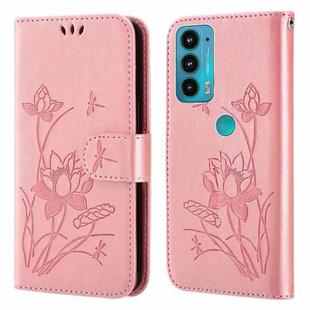 For Motorola Moto E20 / E30 / E40 Lotus Embossed Leather Phone Case(Pink)