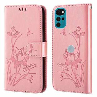 For Motorola Moto G22 Lotus Embossed Leather Phone Case(Pink)