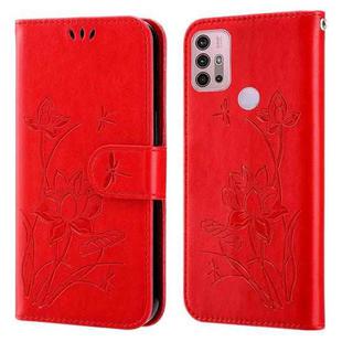 For Motorola Moto G30 / G10 / G20 Lotus Embossed Leather Phone Case(Red)