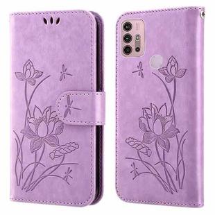 For Motorola Moto G30 / G10 / G20 Lotus Embossed Leather Phone Case(Purple)