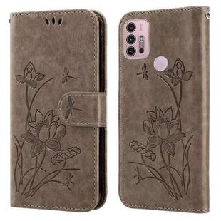 For Motorola Moto G30 / G10 / G20 Lotus Embossed Leather Phone Case(Grey)