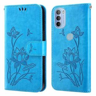 For Motorola Moto G31 / G41 Lotus Embossed Leather Phone Case(Blue)