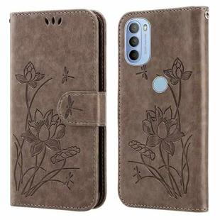 For Motorola Moto G31 / G41 Lotus Embossed Leather Phone Case(Grey)