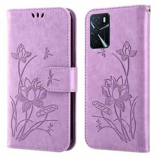 For OPPO A16 Lotus Embossed Leather Phone Case(Purple)